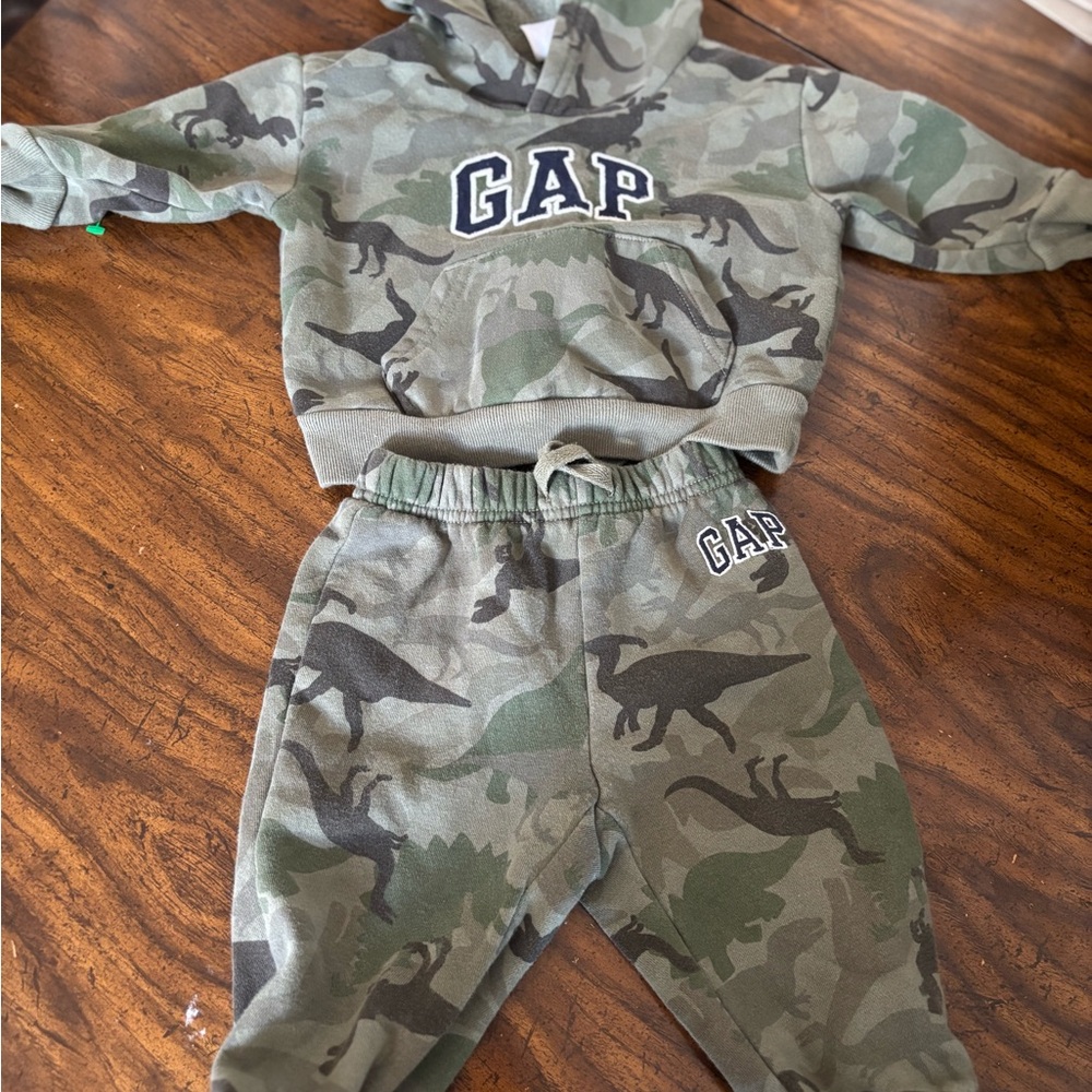 GAP Green Camo Dino Hoodie and Joggers Set